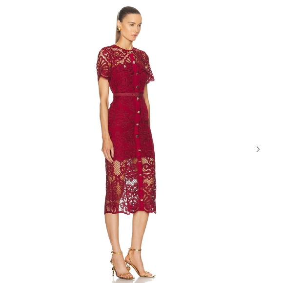 SELF-PORTRAIT Guipure Lace Button Midi Dress - Picture 2 of 8